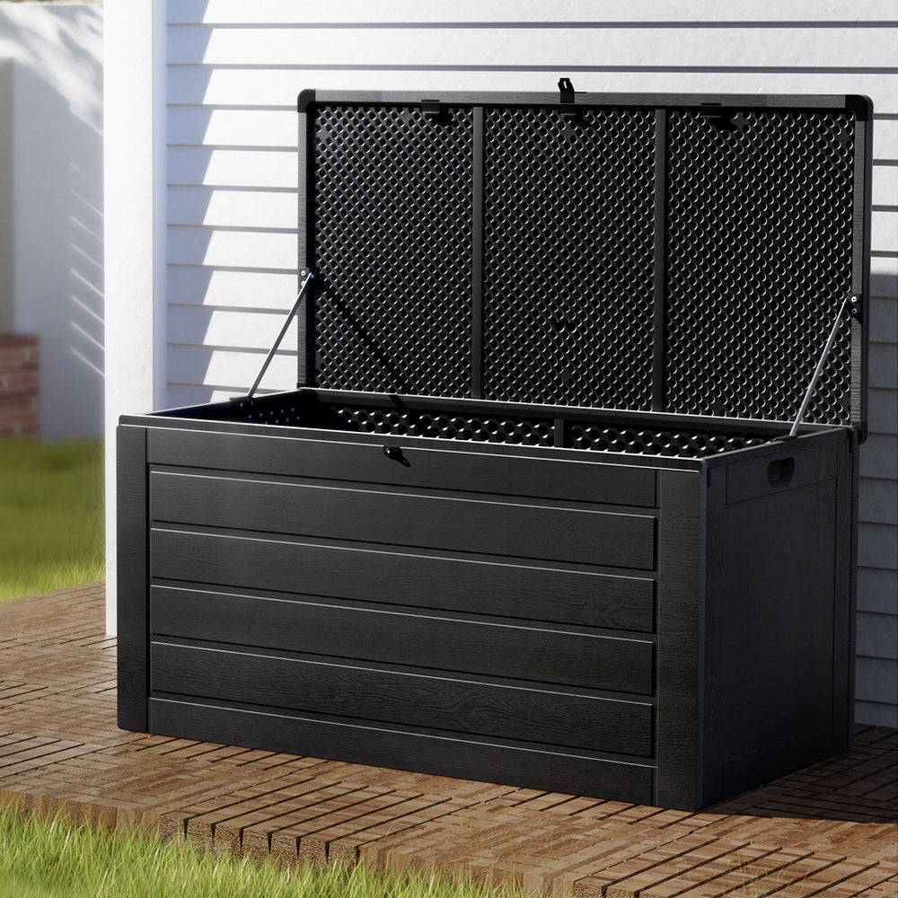 Outdoor Storage Box 680L Lockable Black Garden Bench Shed Tool