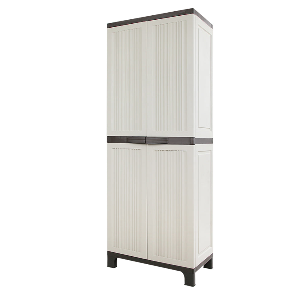 Outdoor Lockable Storage Cabinet 173cm with Adjustable Shelves - Beige