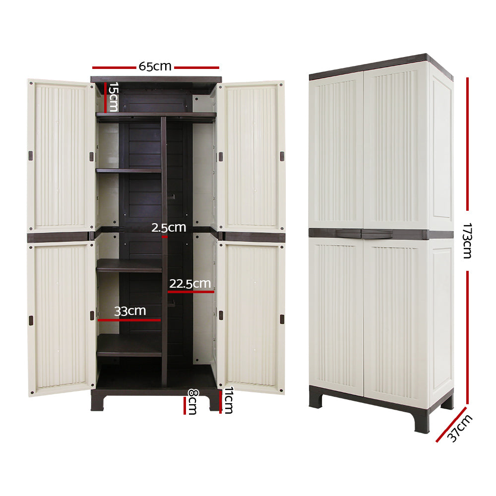 Outdoor Lockable Storage Cabinet 173cm with Adjustable Shelves - Beige