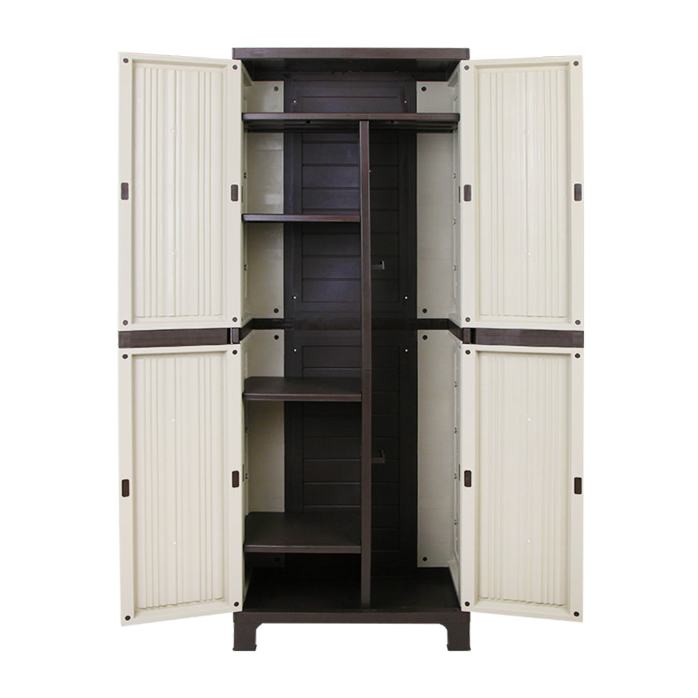 Outdoor Lockable Storage Cabinet 173cm with Adjustable Shelves - Beige