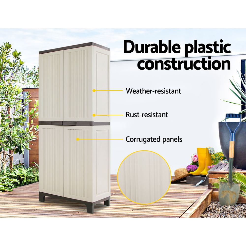 Outdoor Lockable Storage Cabinet 173cm with Adjustable Shelves - Beige