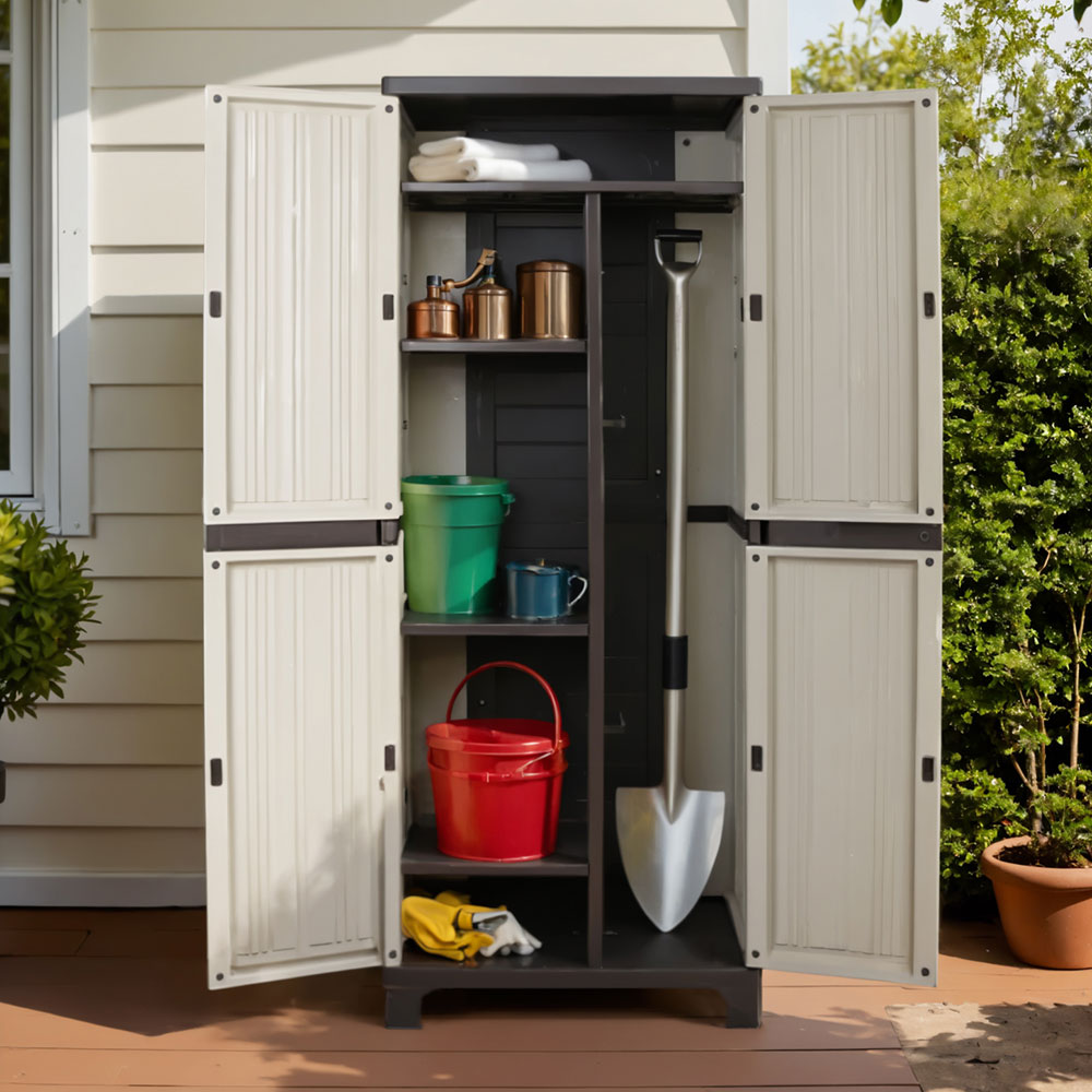 Outdoor Lockable Storage Cabinet 173cm with Adjustable Shelves - Beige