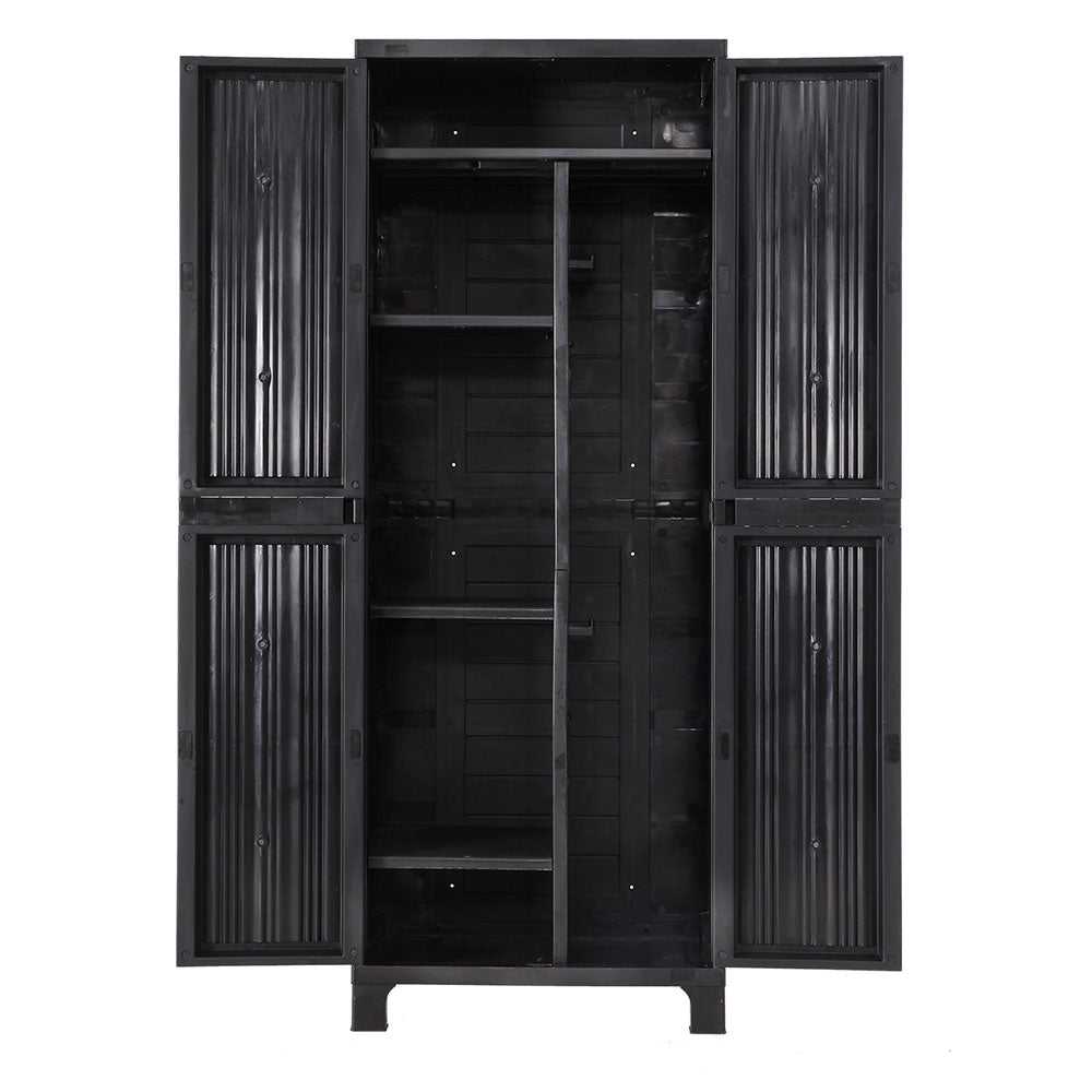 Outdoor Lockable Storage Cabinet Box 173cm with Adjustable Shelves and Pegboard - Black