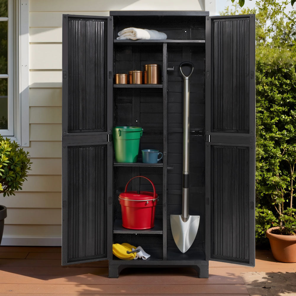 Outdoor Lockable Storage Cabinet Box 173cm with Adjustable Shelves and Pegboard - Black