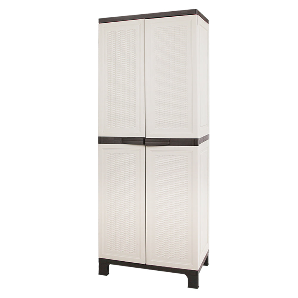 Outdoor Lockable Storage Cabinet 173cm with Adjustable Shelves - Beige Rattan