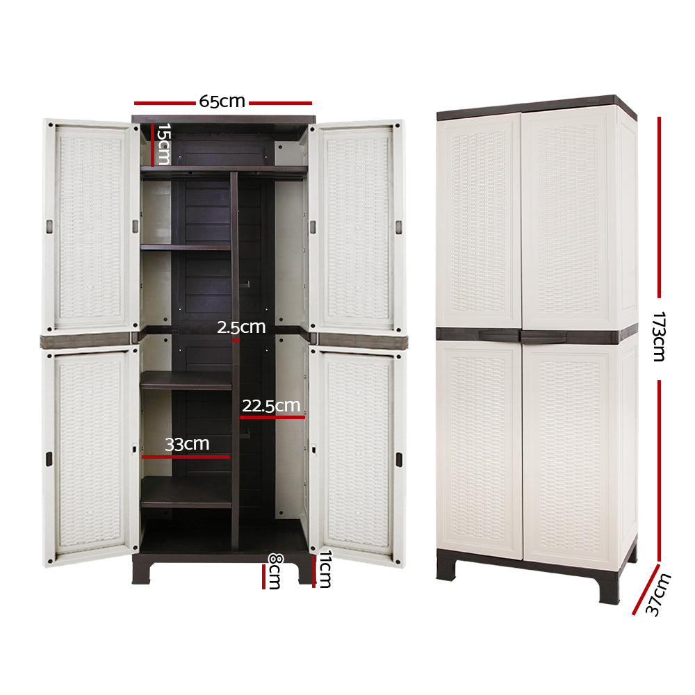 Outdoor Lockable Storage Cabinet 173cm with Adjustable Shelves - Beige Rattan