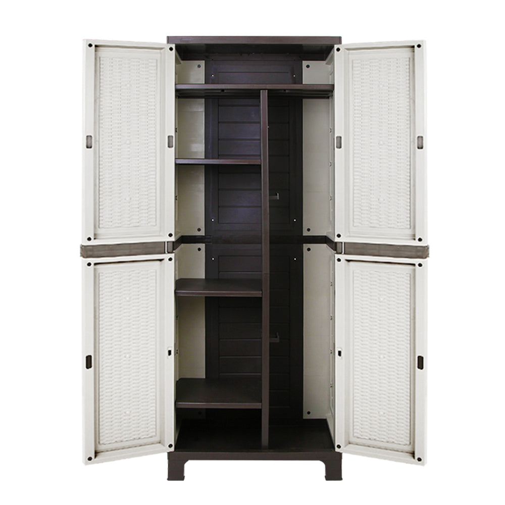 Outdoor Lockable Storage Cabinet 173cm with Adjustable Shelves - Beige Rattan