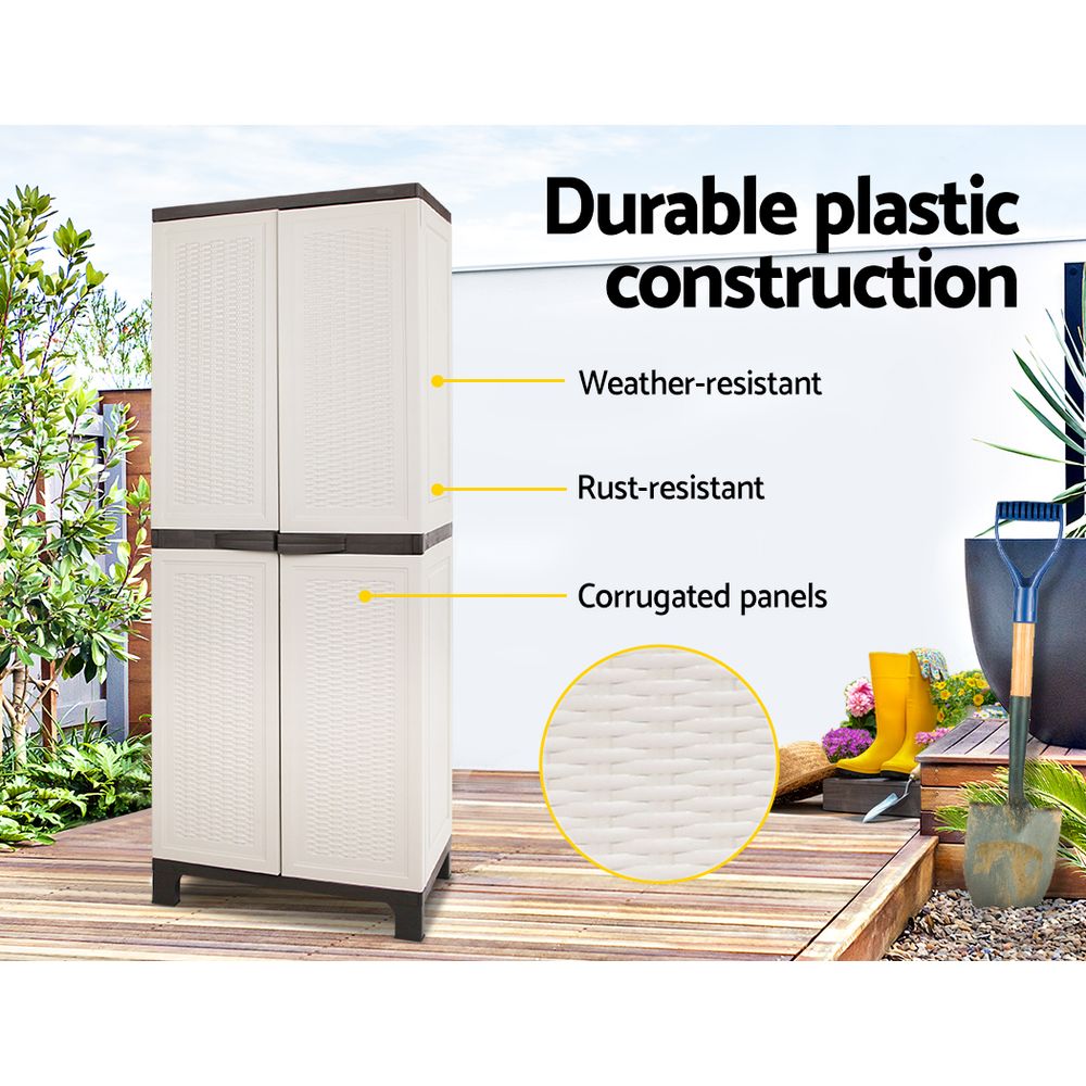 Outdoor Lockable Storage Cabinet 173cm with Adjustable Shelves - Beige Rattan