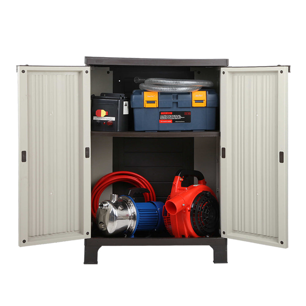 Outdoor Lockable Storage Cabinet 92cm Adjustable Shelf Beige