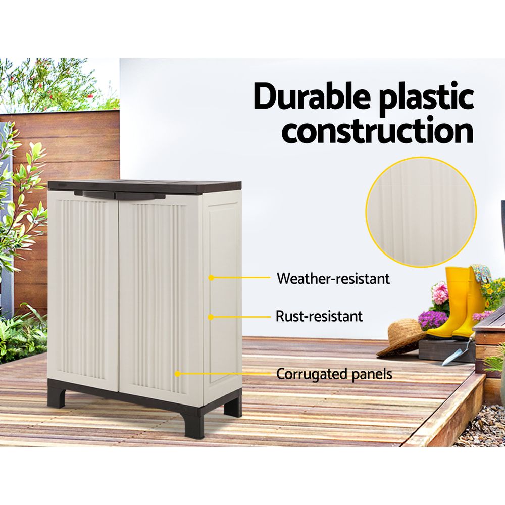 Outdoor Lockable Storage Cabinet 92cm Adjustable Shelf Beige