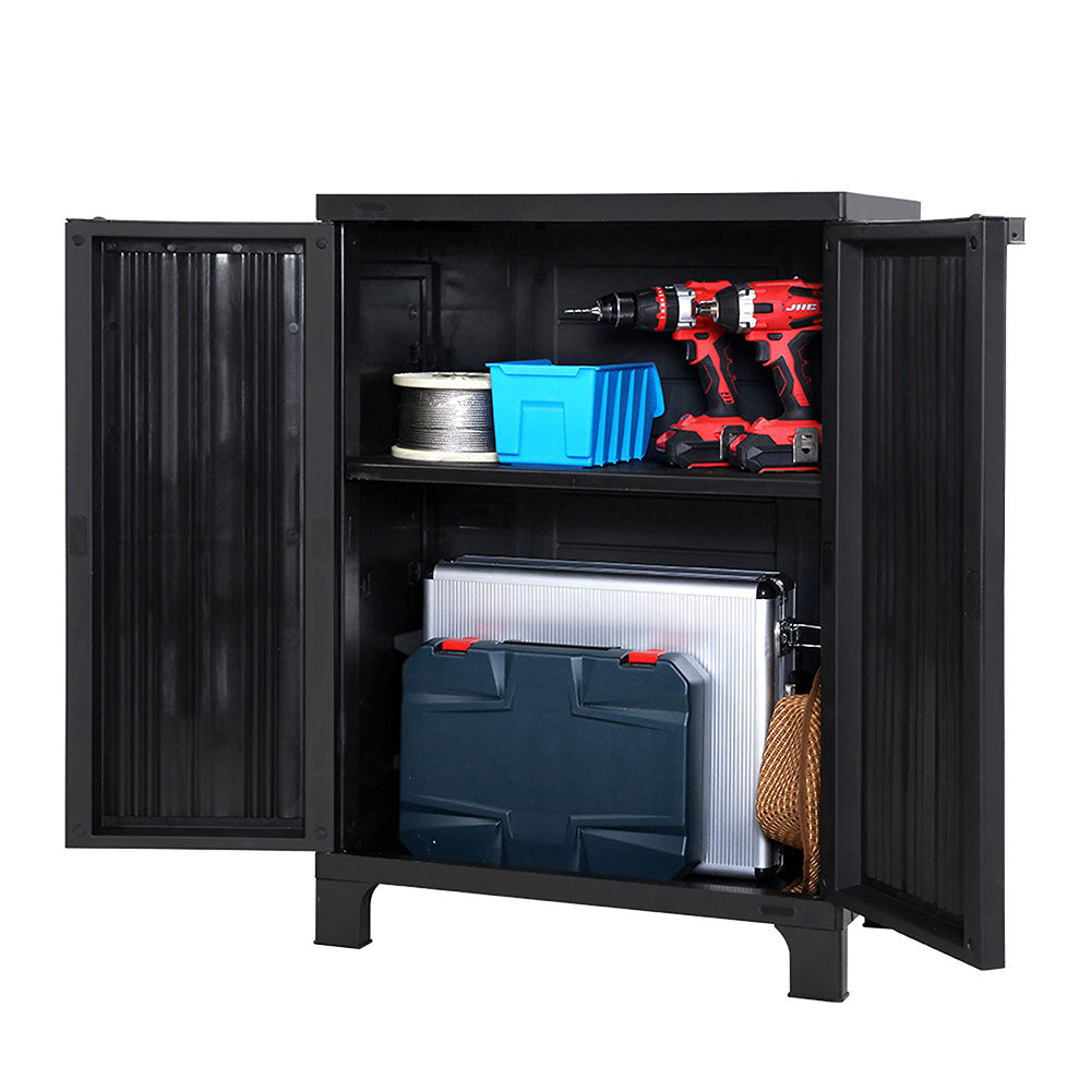 Outdoor Storage Cabinet Box 92cm Lockable Adjustable Shelves - Black