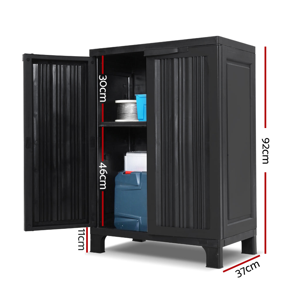 Outdoor Storage Cabinet Box 92cm Lockable Adjustable Shelves - Black
