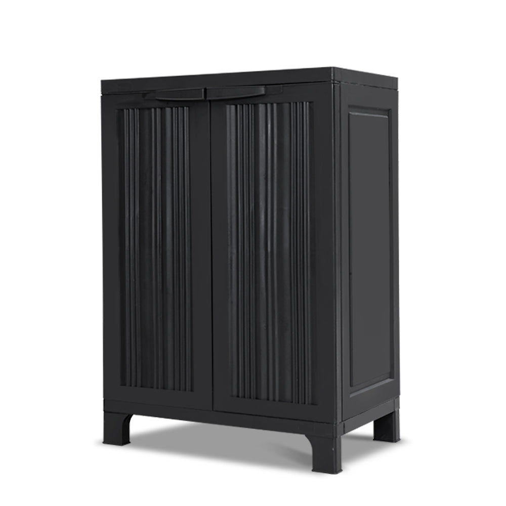 Outdoor Storage Cabinet Box 92cm Lockable Adjustable Shelves - Black