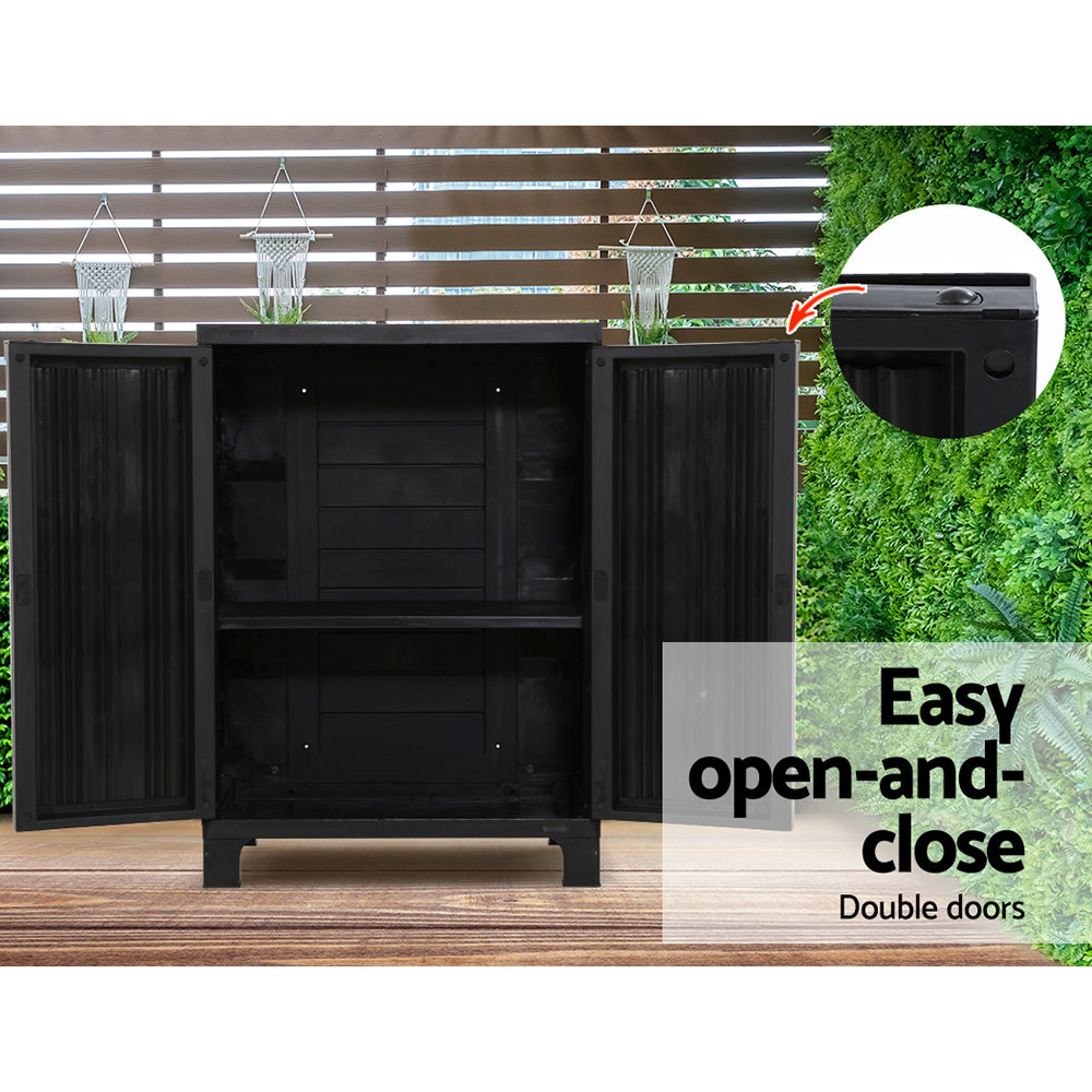 Outdoor Storage Cabinet Box 92cm Lockable Adjustable Shelves - Black