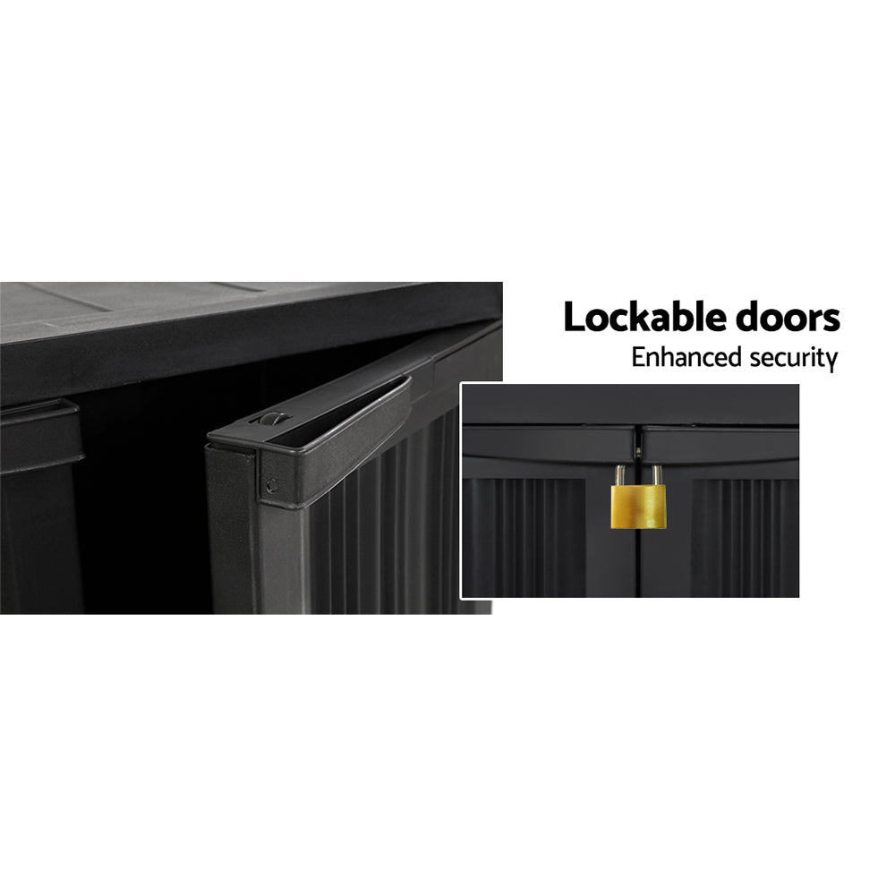 Outdoor Storage Cabinet Box 92cm Lockable Adjustable Shelves - Black