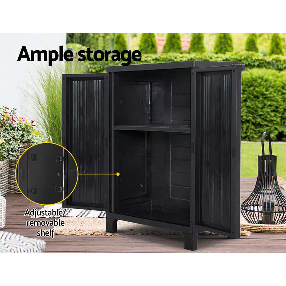 Outdoor Storage Cabinet Box 92cm Lockable Adjustable Shelves - Black