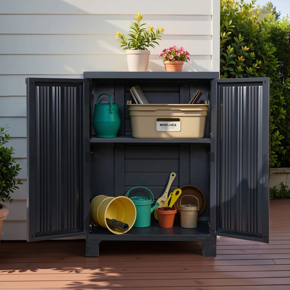Outdoor Storage Cabinet Box 92cm Lockable Adjustable Shelves - Black