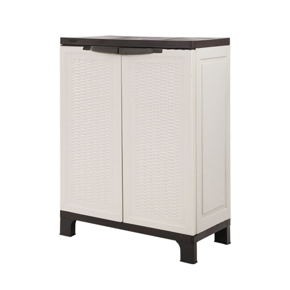Outdoor Lockable Storage Cabinet Box 92cm with Adjustable Shelf - Beige Rattan