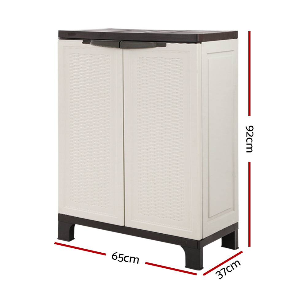 Outdoor Lockable Storage Cabinet Box 92cm with Adjustable Shelf - Beige Rattan