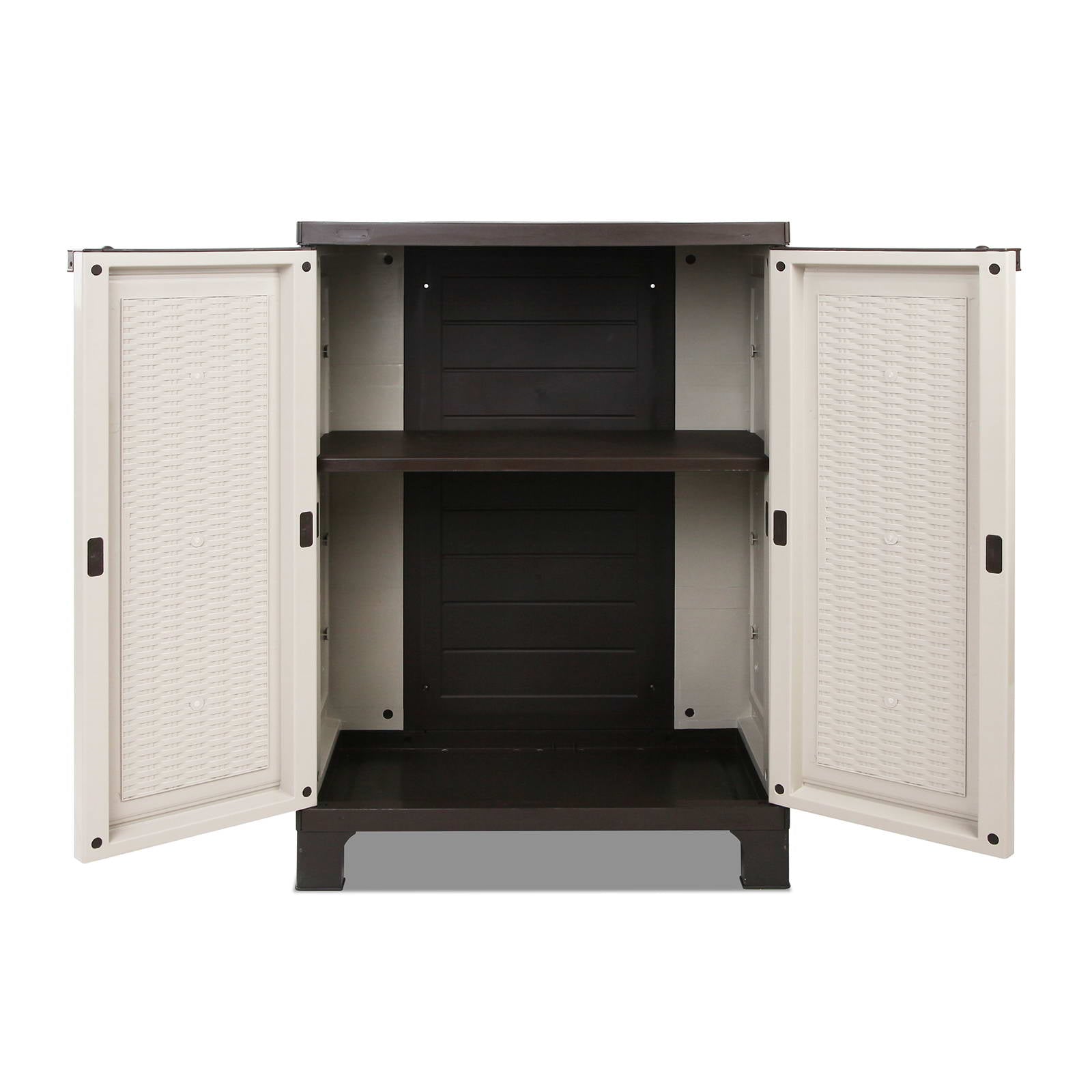 Outdoor Lockable Storage Cabinet Box 92cm with Adjustable Shelf - Beige Rattan
