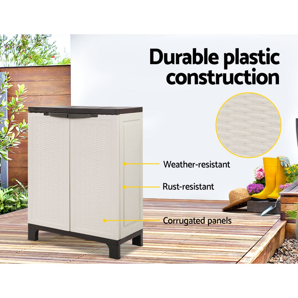 Outdoor Lockable Storage Cabinet Box 92cm with Adjustable Shelf - Beige Rattan