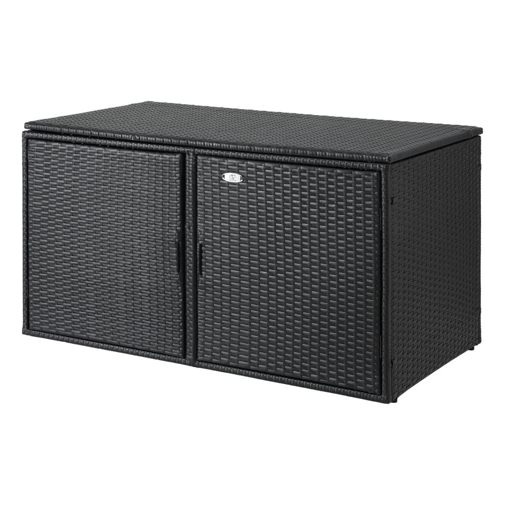 Outdoor Wicker Storage Cabinet Box with Shelf and Chest for Garden Tools - Black