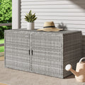 Outdoor Wicker Storage Cabinet Box with Shelf and Chest for Garden Tools - Grey