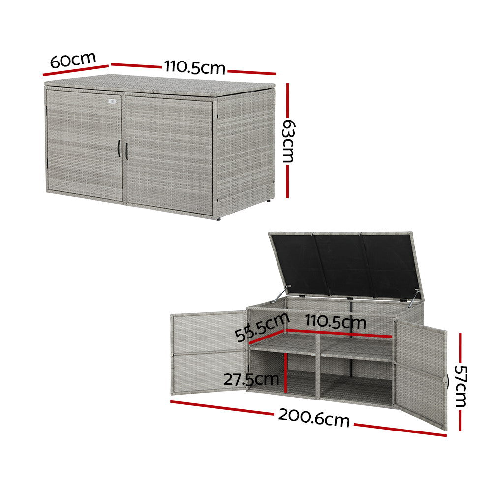 Outdoor Wicker Storage Cabinet Box with Shelf and Chest for Garden Tools - Grey