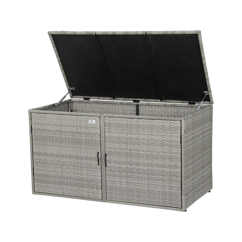 Outdoor Wicker Storage Cabinet Box with Shelf and Chest for Garden Tools - Grey