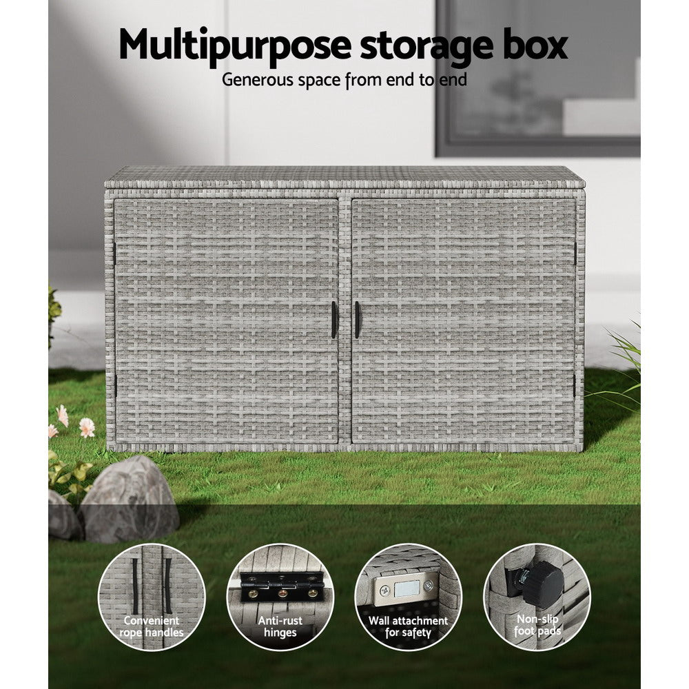 Outdoor Wicker Storage Cabinet Box with Shelf and Chest for Garden Tools - Grey