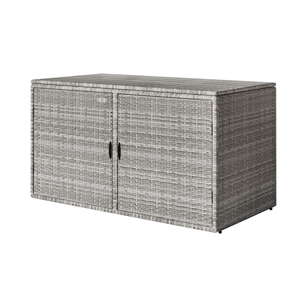 Outdoor Wicker Storage Cabinet Box with Shelf and Chest for Garden Tools - Grey