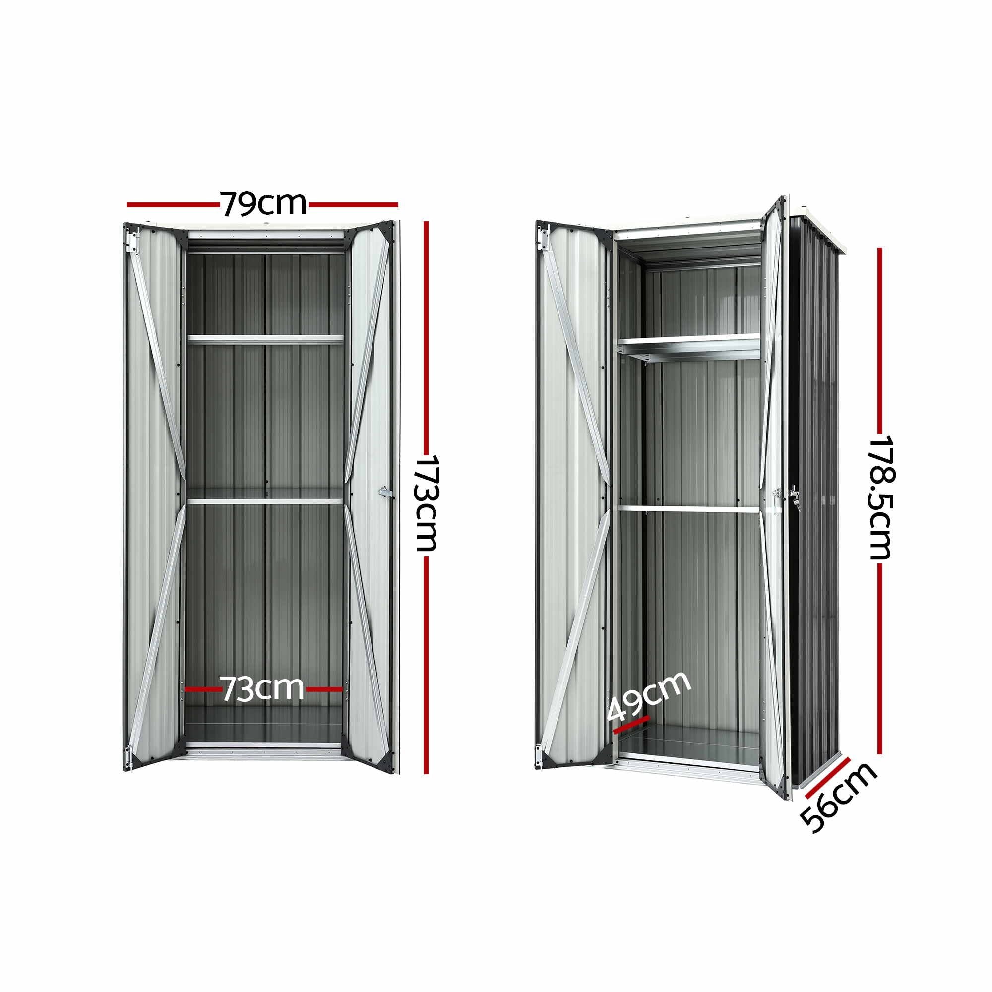 Outdoor Lockable Storage Cabinet with Adjustable Shelves Steel Garden Shed - Black