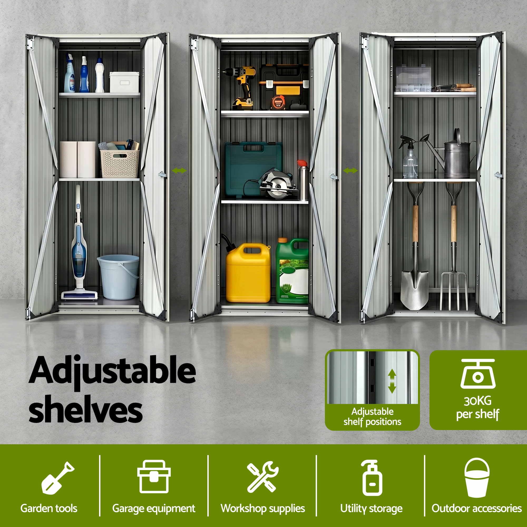 Outdoor Lockable Storage Cabinet with Adjustable Shelves Steel Garden Shed - Black