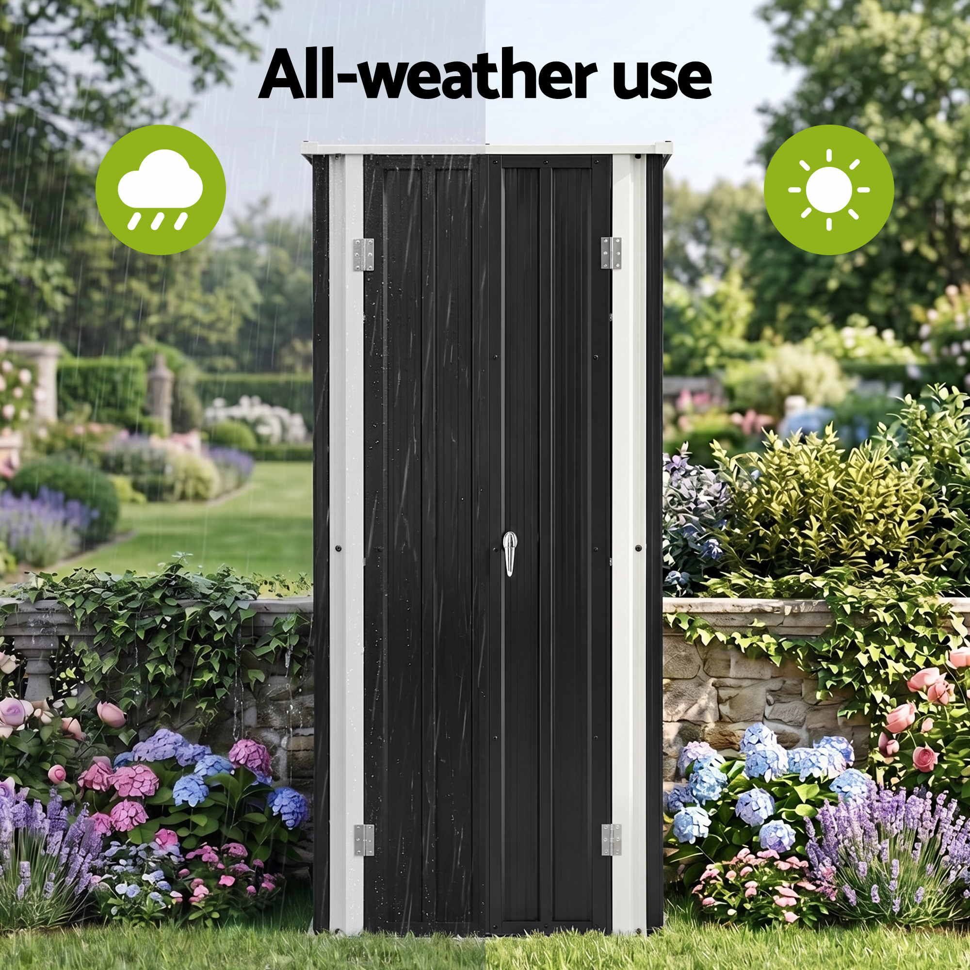 Outdoor Lockable Storage Cabinet with Adjustable Shelves Steel Garden Shed - Black