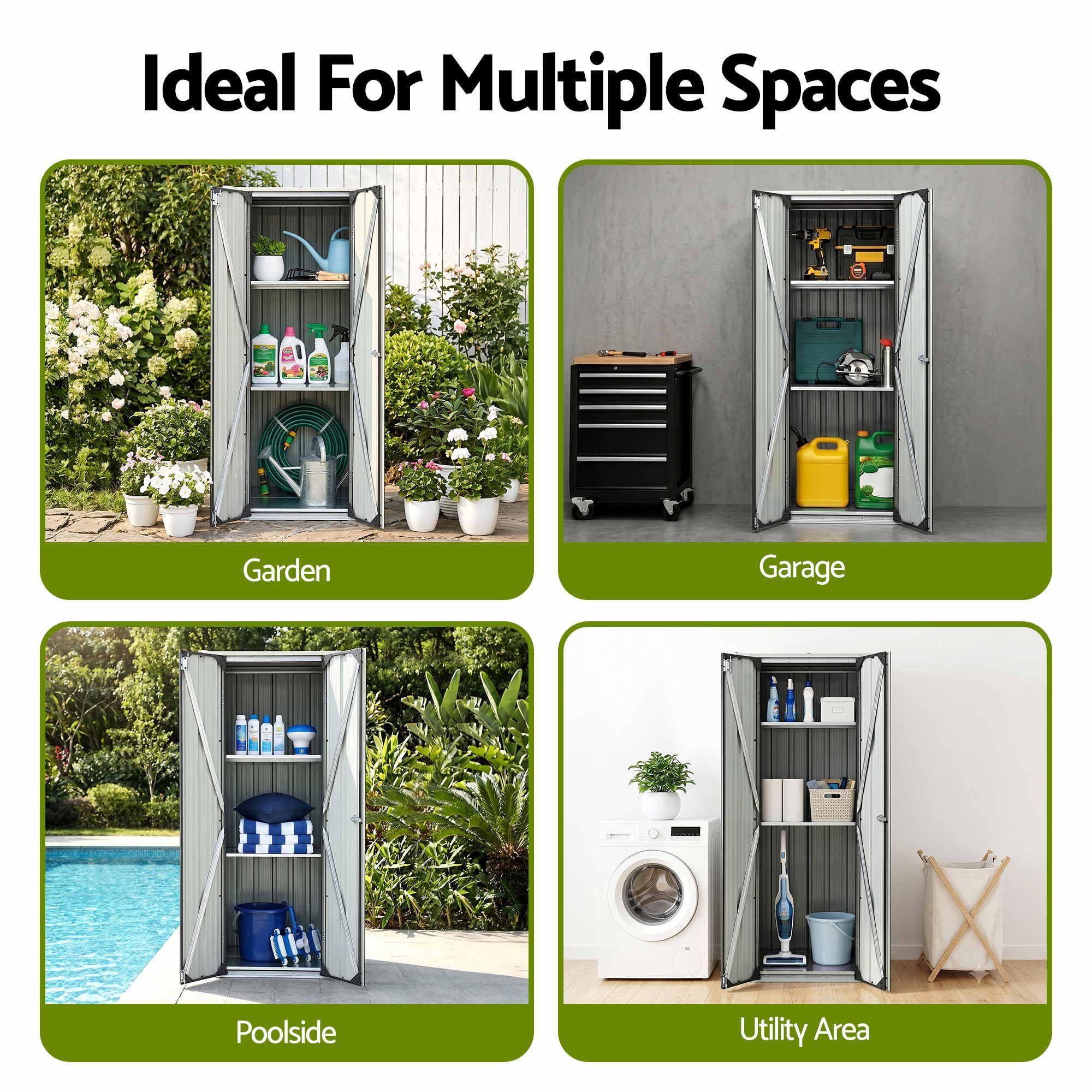 Outdoor Lockable Storage Cabinet with Adjustable Shelves Steel Garden Shed - Black