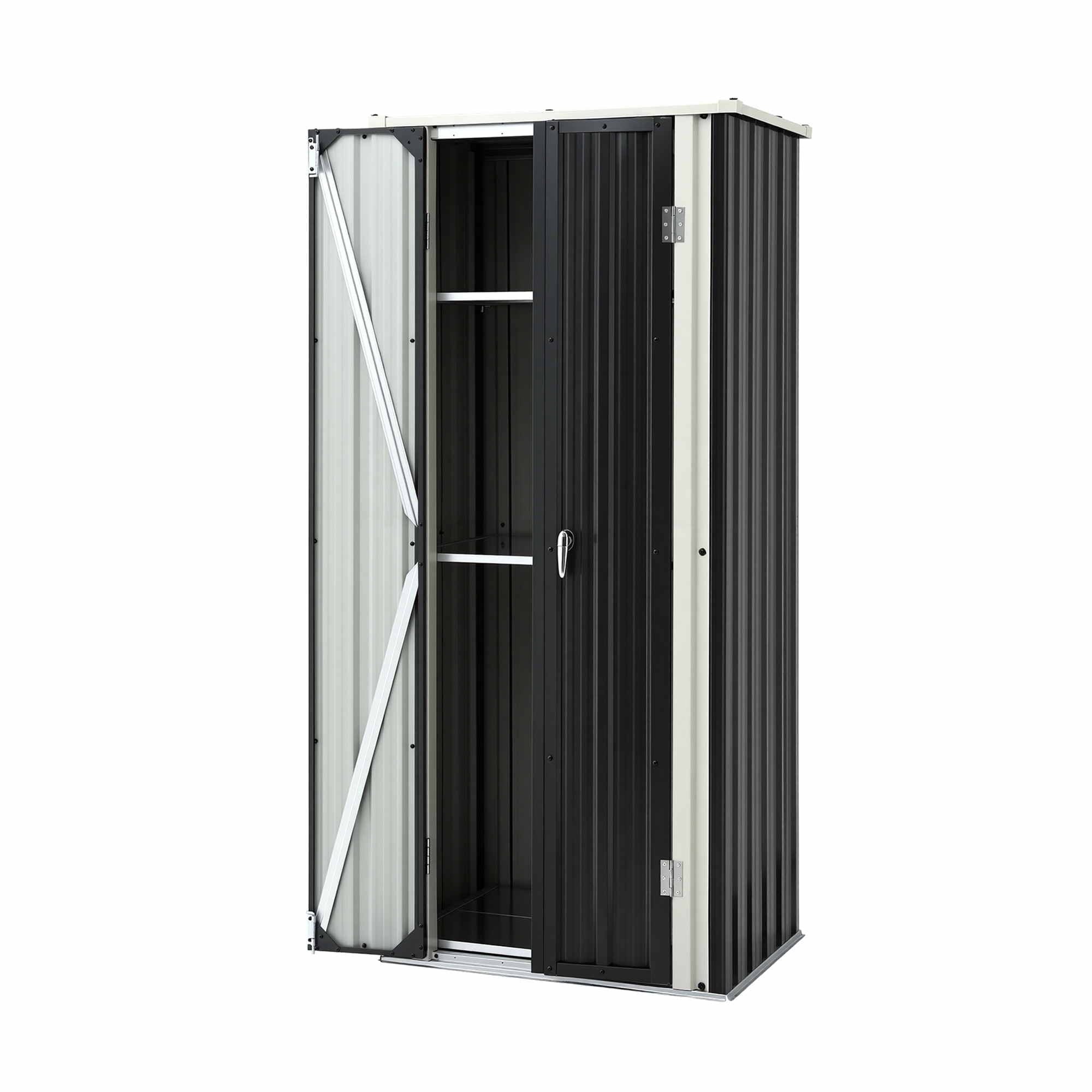 Outdoor Lockable Storage Cabinet with Adjustable Shelves Steel Garden Shed - Black