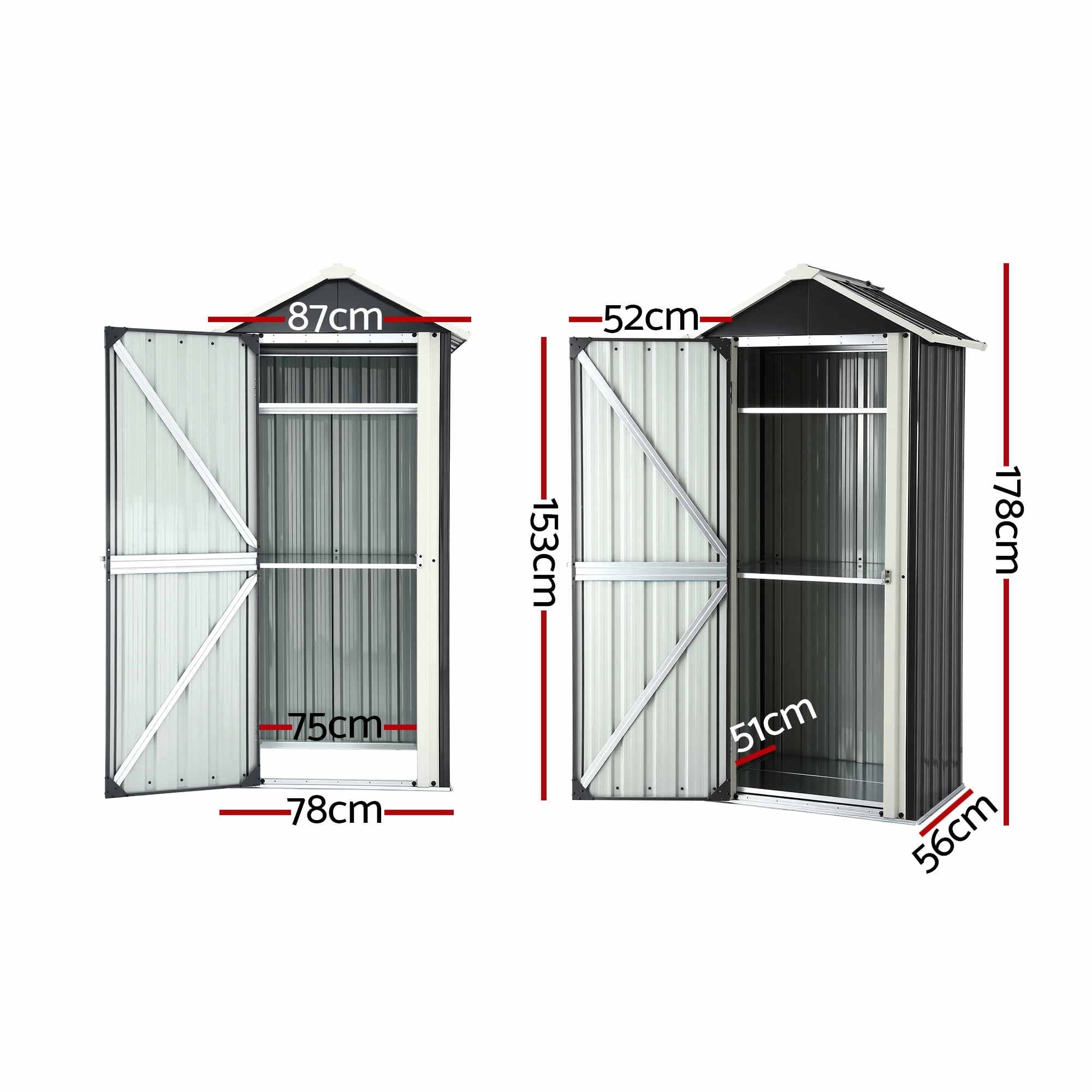 Outdoor Lockable Steel Storage Cabinet with Adjustable Shelves Garden Shed - Black