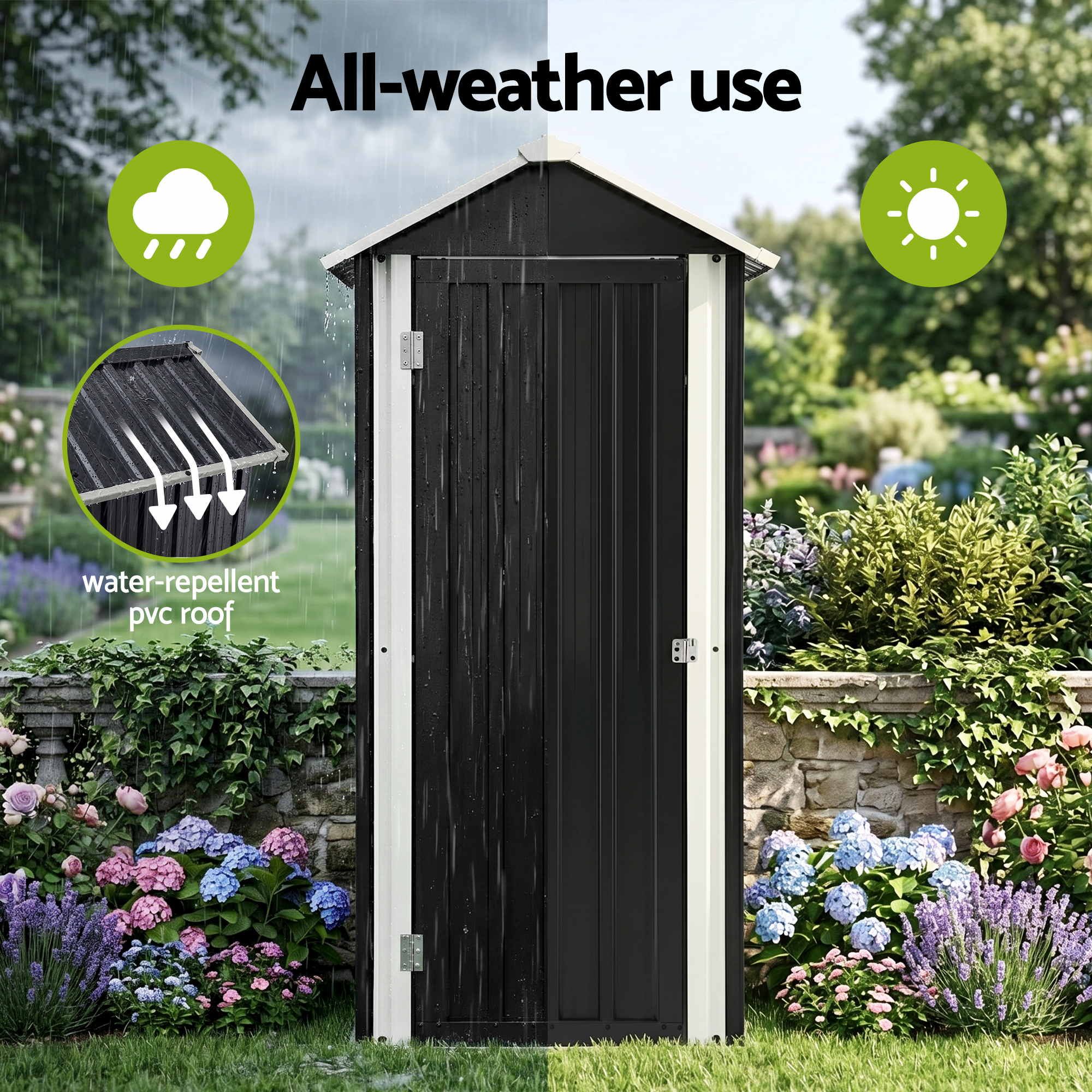 Outdoor Lockable Steel Storage Cabinet with Adjustable Shelves Garden Shed - Black