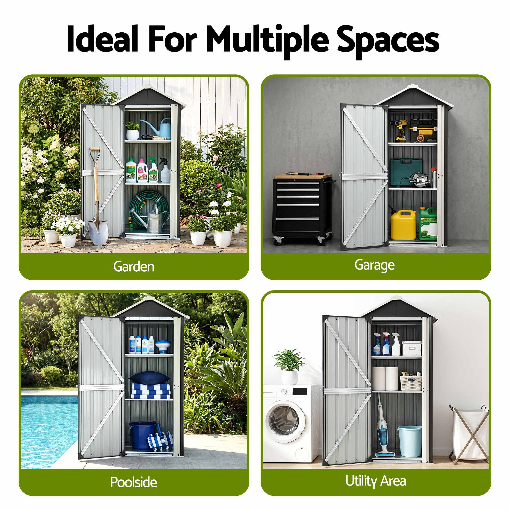 Outdoor Lockable Steel Storage Cabinet with Adjustable Shelves Garden Shed - Black