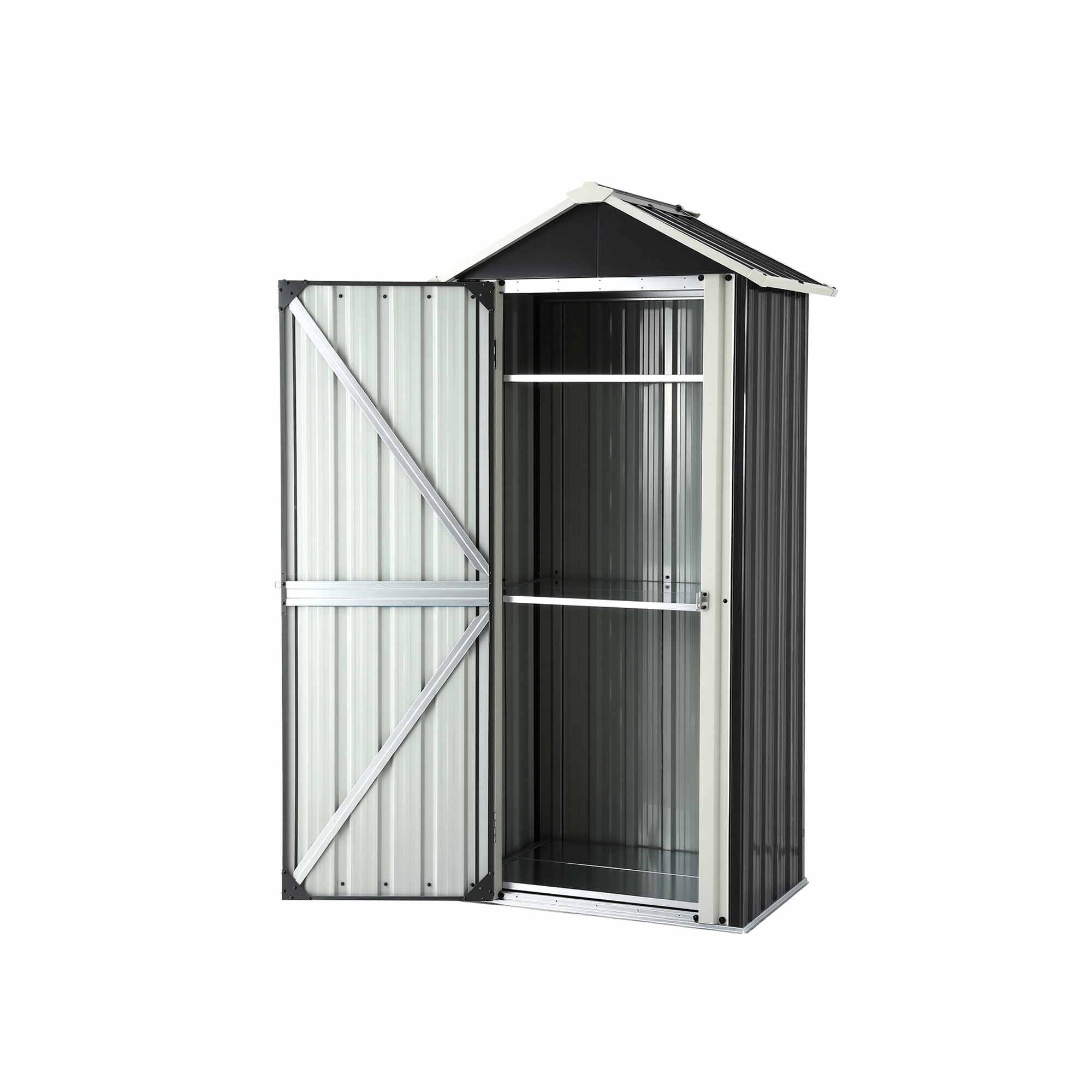 Outdoor Lockable Steel Storage Cabinet with Adjustable Shelves Garden Shed - Black