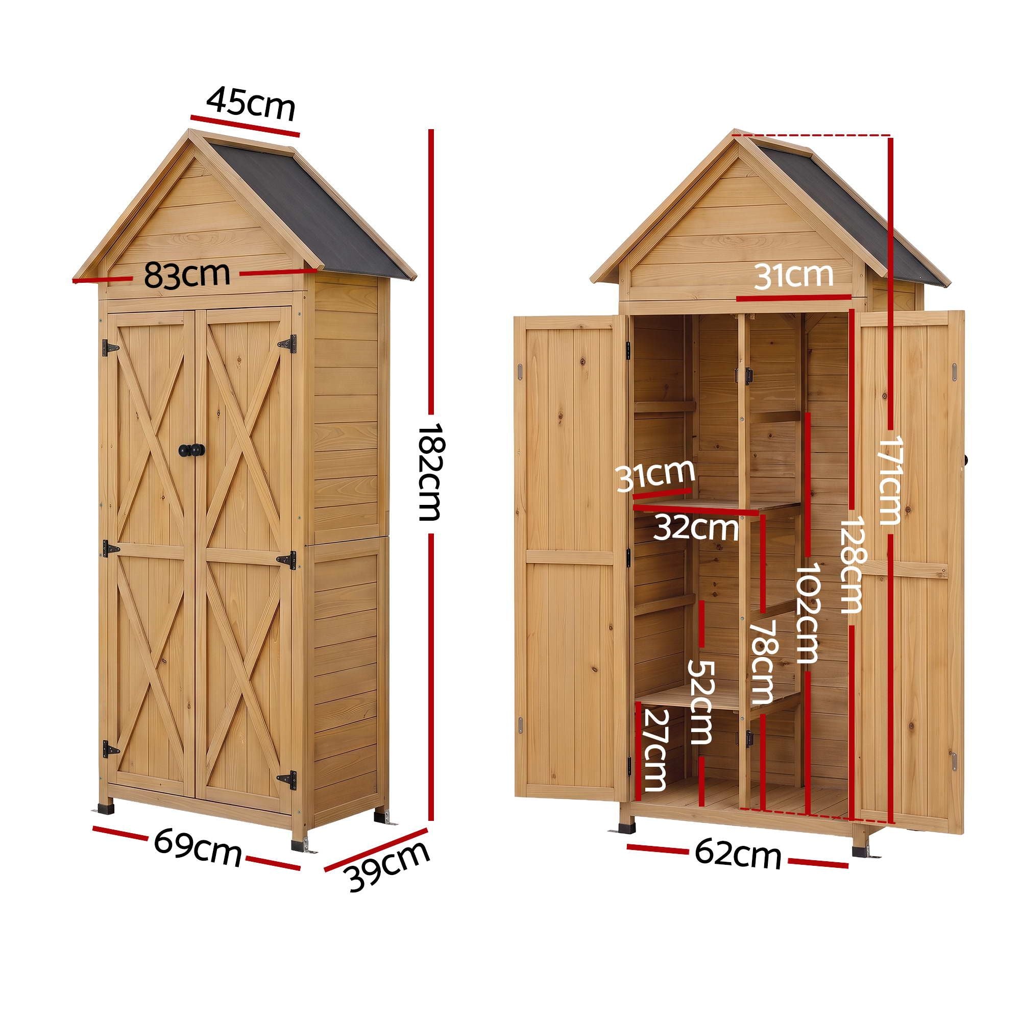 Outdoor Storage Cabinet Cupboard Tool Organizer Shed Adjustable Natural