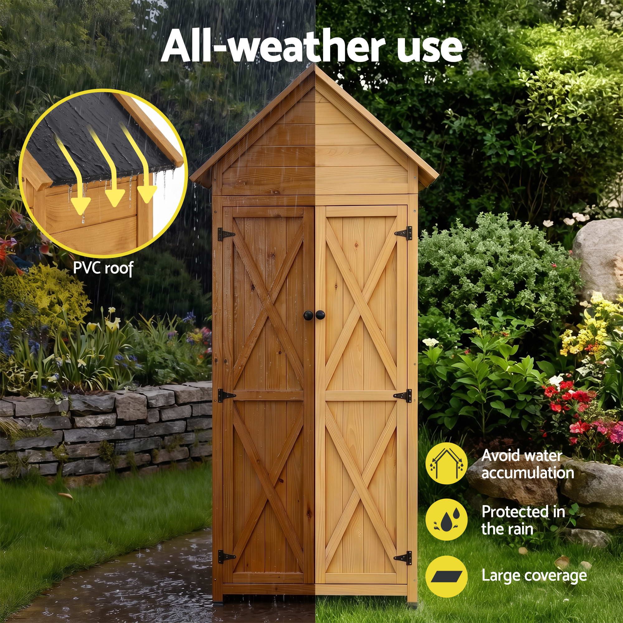 Outdoor Storage Cabinet Cupboard Tool Organizer Shed Adjustable Natural