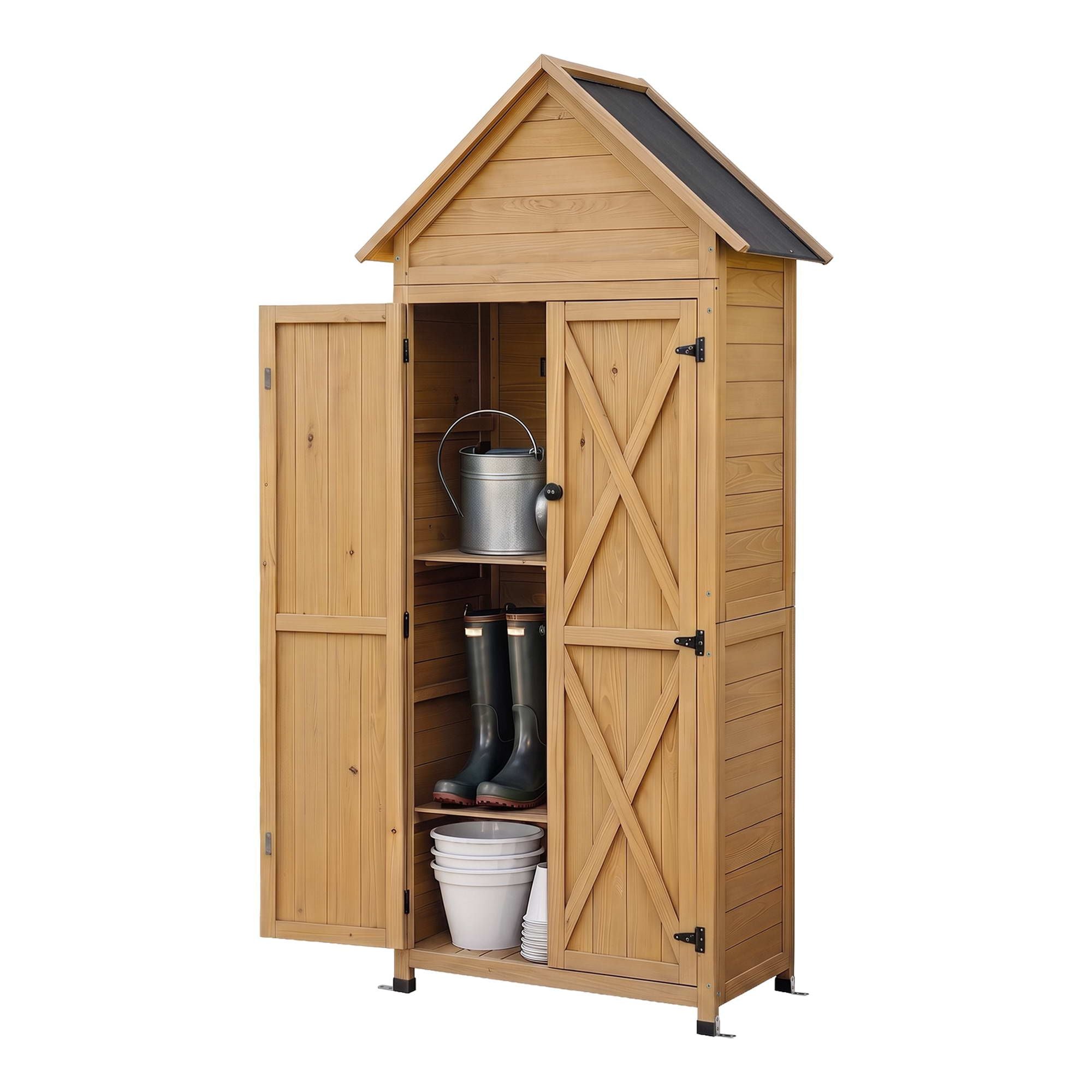 Outdoor Storage Cabinet Cupboard Tool Organizer Shed Adjustable Natural