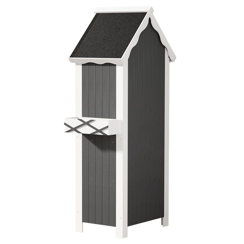 Outdoor Wooden Storage Cabinet Shed with Shelves and Chest - Grey & White