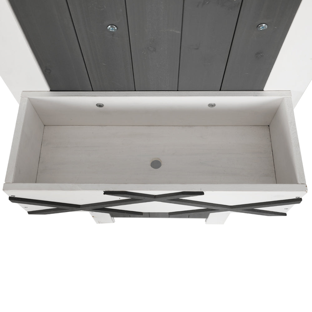 Outdoor Wooden Storage Cabinet Shed with Shelves and Chest - Grey & White