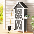 Outdoor Wooden Storage Cabinet Shed with Shelves and Chest - Grey & White