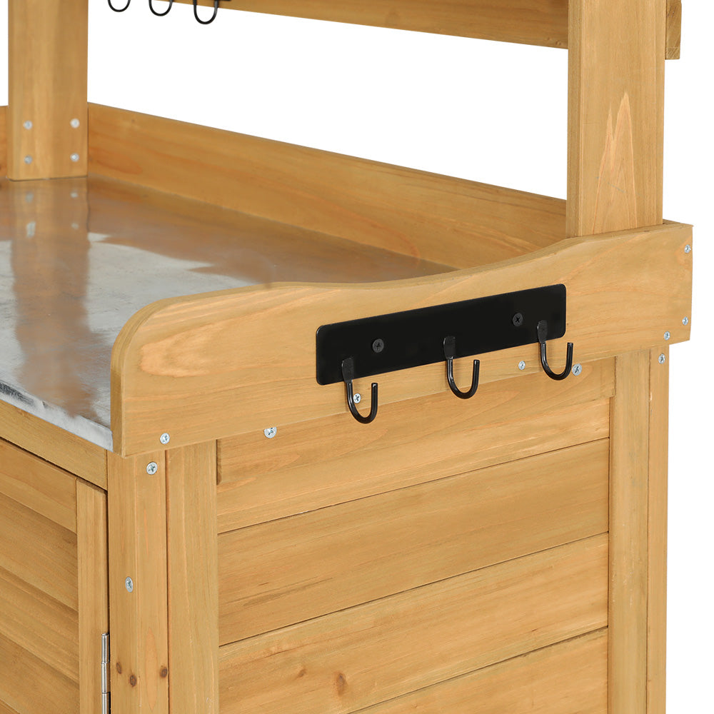 Outdoor Storage Cabinet with Potting Bench, Shelves & Chest - Natural