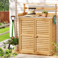 Outdoor Storage Cabinet with Potting Bench, Shelves & Chest - Natural