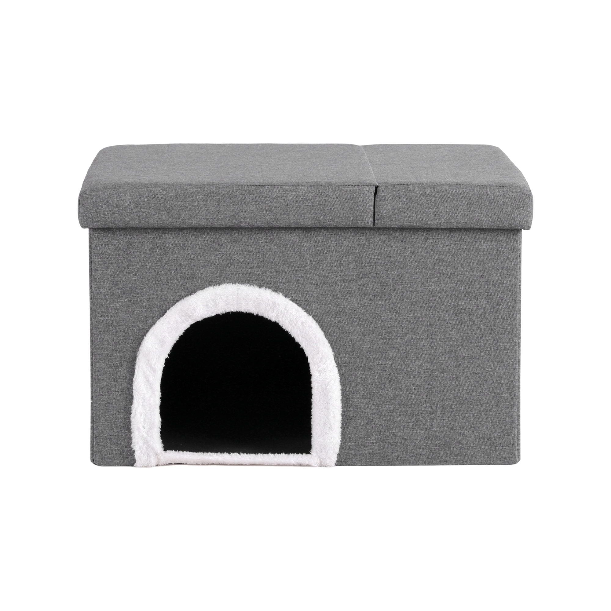 Storage Ottoman Foot Stool Cat Litter Box Enclosure Foldable Grey