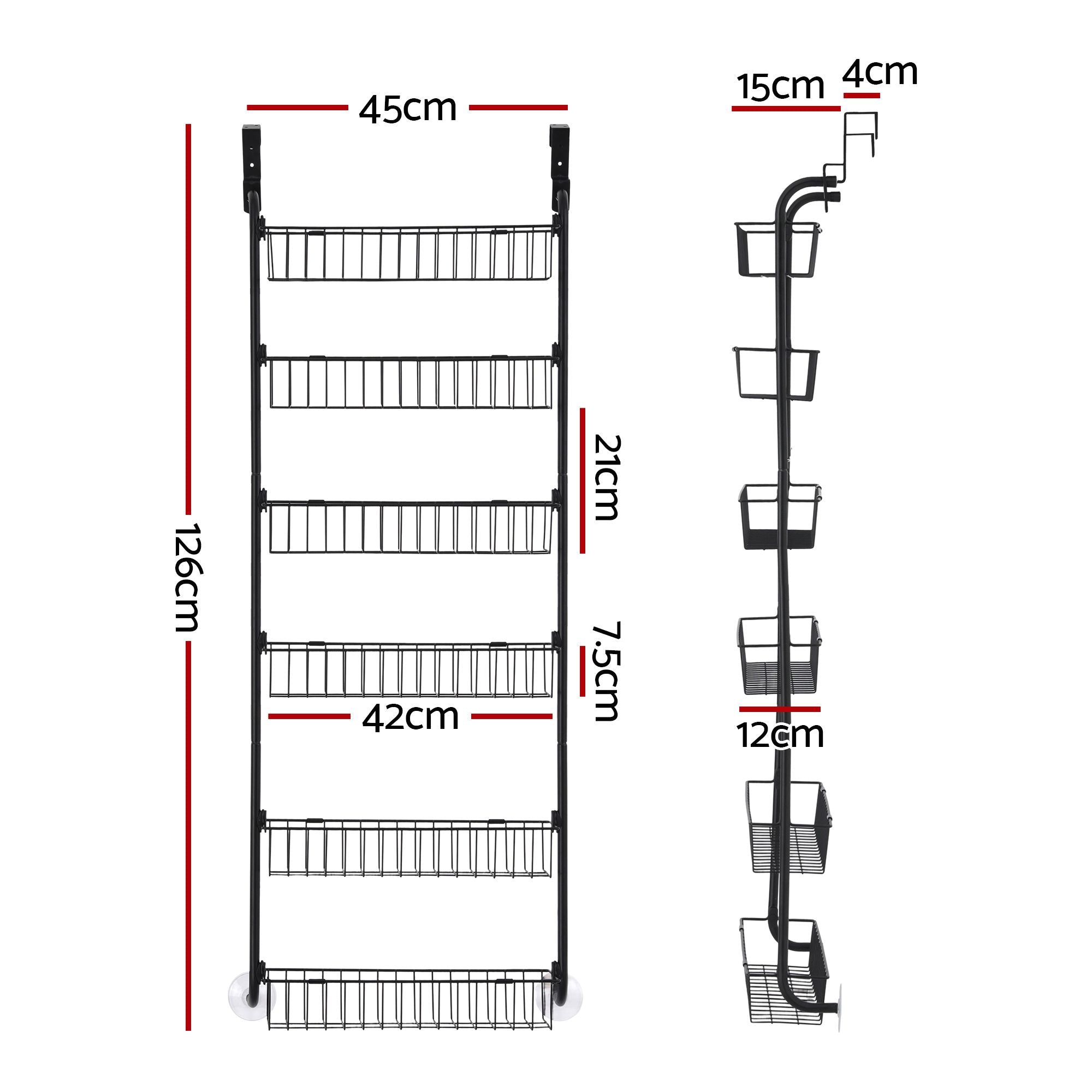 Over Door Storage Hanger Pantry 6-Tier Metal Hook Hanging Organiser Black